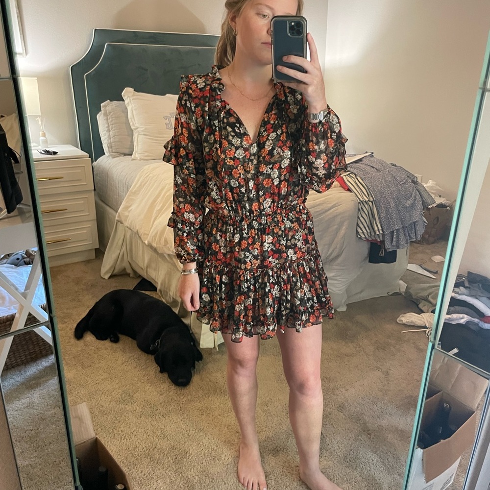 Misa Lorena dress in dark floral pattern
